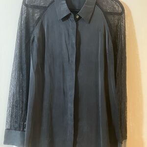 Equipment Black Lace Sleeve Women’s Shirt!